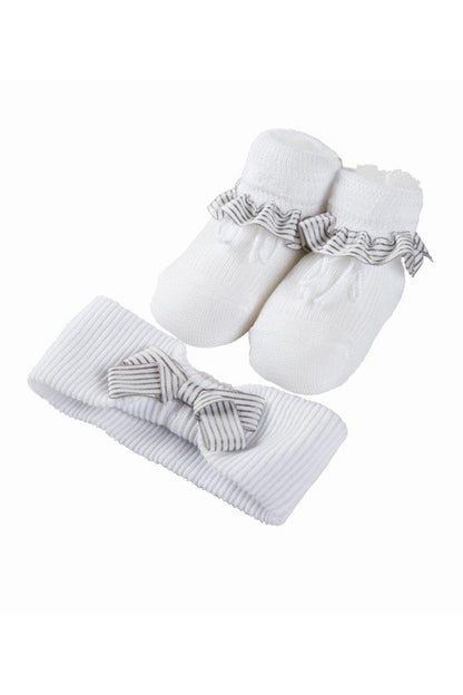 Set Scarpina neonato e fascia in cotone mercerizzato con applicazione fiocco