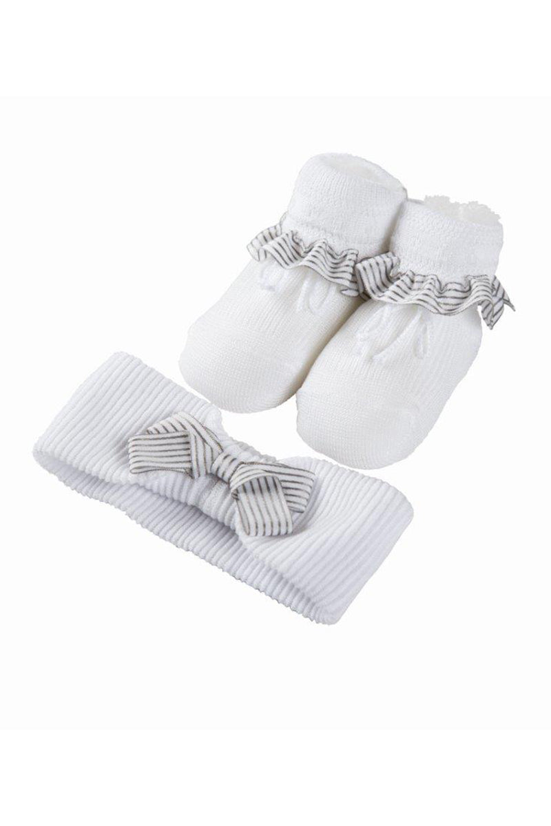 Set Scarpina neonato e fascia in cotone mercerizzato con applicazione fiocco