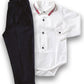 Completo 2 pezzi : body a camicia in flanella con profilo francese + pantalone in velluto millerighe