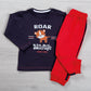 Completo: maglia in cotone elasticizzato garzato con stampa e pantalone in felpa garzata con bande