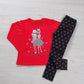 Completo: maglia in cotone elasticizzato garzato con stampa, glitter e leggings con stampa pois glitter