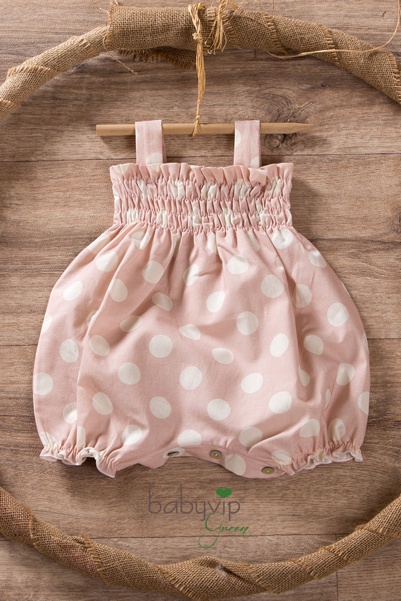 Pagliaccetto spalla stretta neonata in tela di cotone organico con punto smock