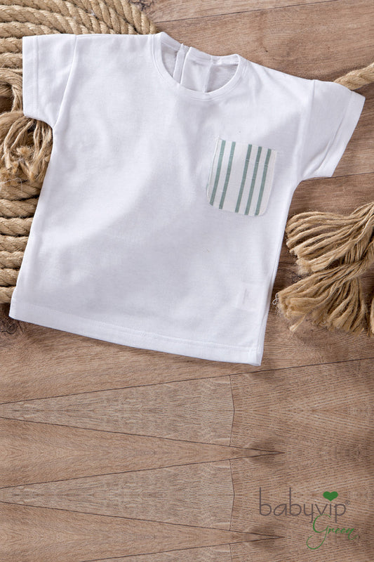 T-shirt neonato in cotone organico con taschino in lino